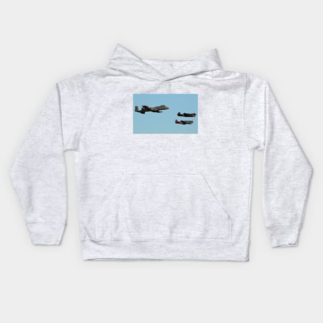 P-51 Mustang P-40 Warhawk and A-10 Warthog Heritage Flight Kids Hoodie by acefox1